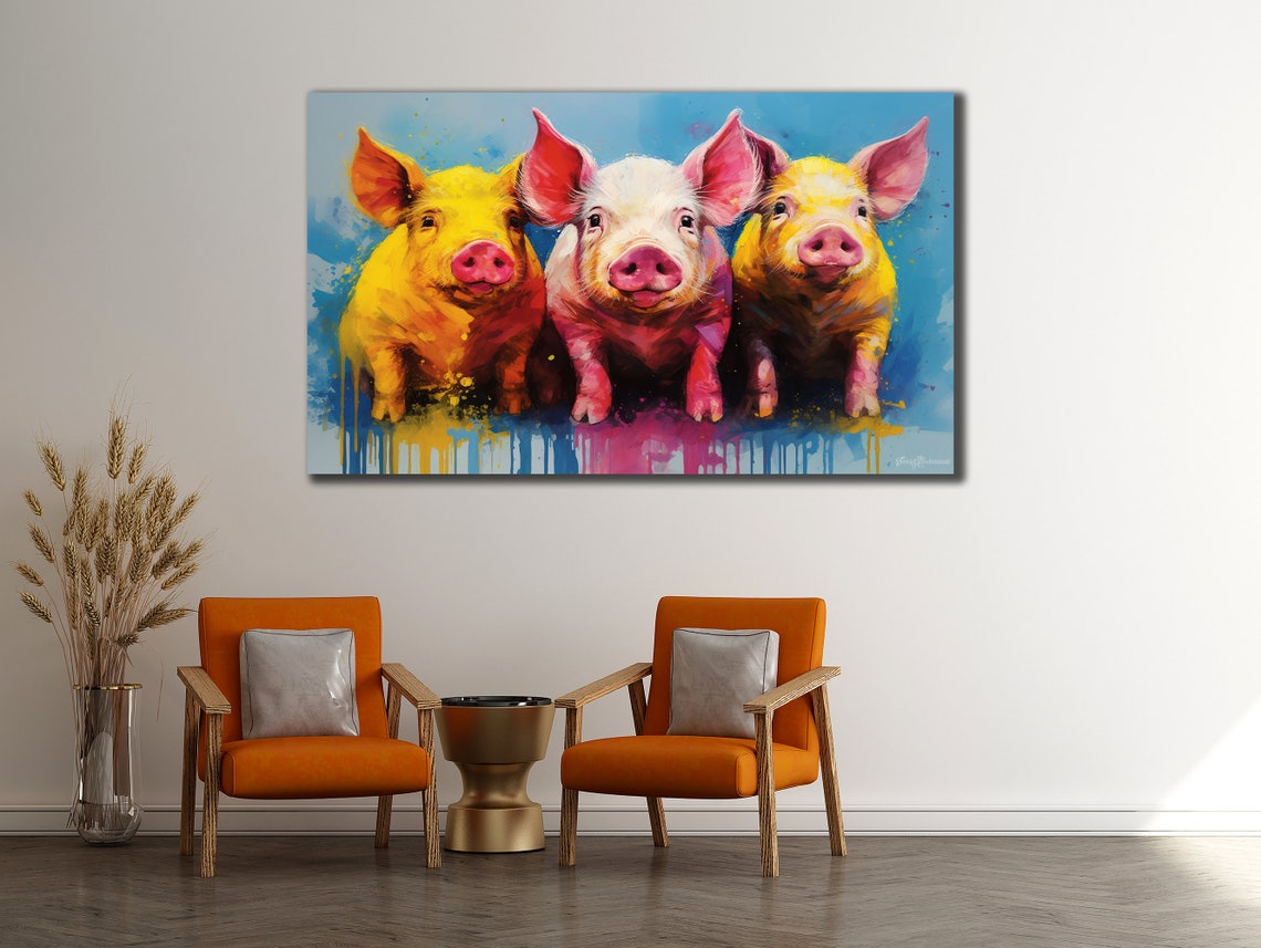 Three Colorful Piglets Pop Art Trio Cute Farm Animal Wall Poster - Image 2