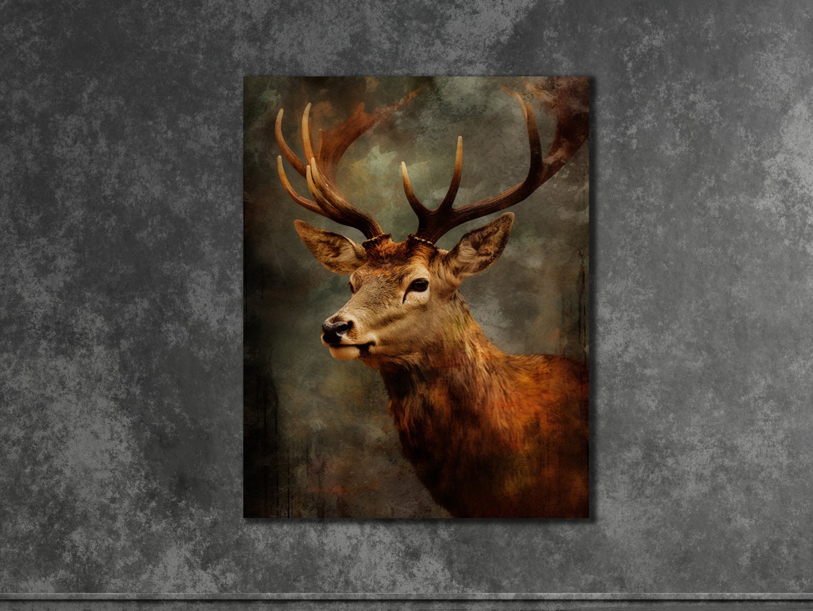 Majestic Red Deer Stag Portrait in Warm Rustic Autumn Tones Poster - Image 3