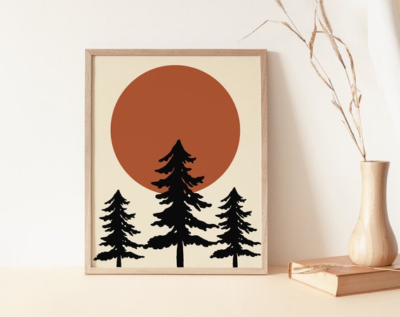 Trees Against Sun Printprintable Wall Art70s Decor70s Printmidcentury Artretro Decorretro Printwall Artwall Print