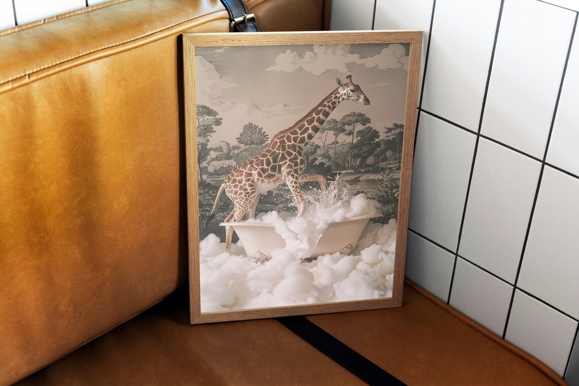 Giraffe In Bathtub, Vintage Bathroom Poster - Image 2
