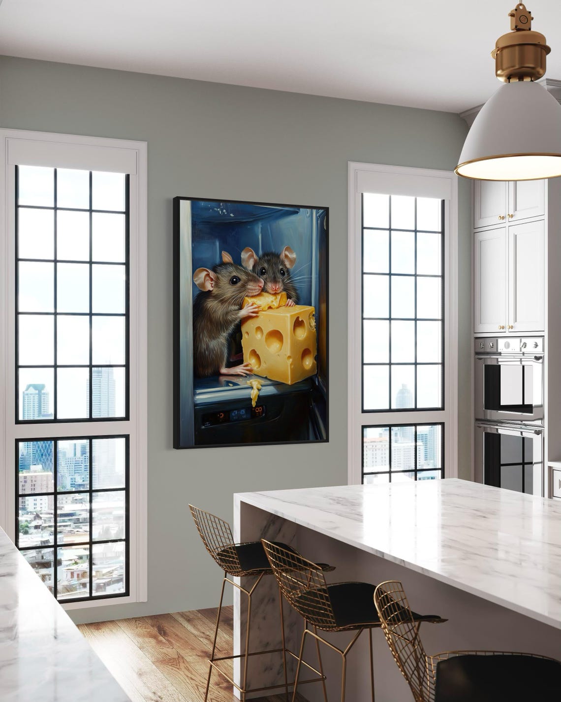 Two Cute Mice With Cheese Wedge Playful Kitchen Wildlife Art Print - Image 2