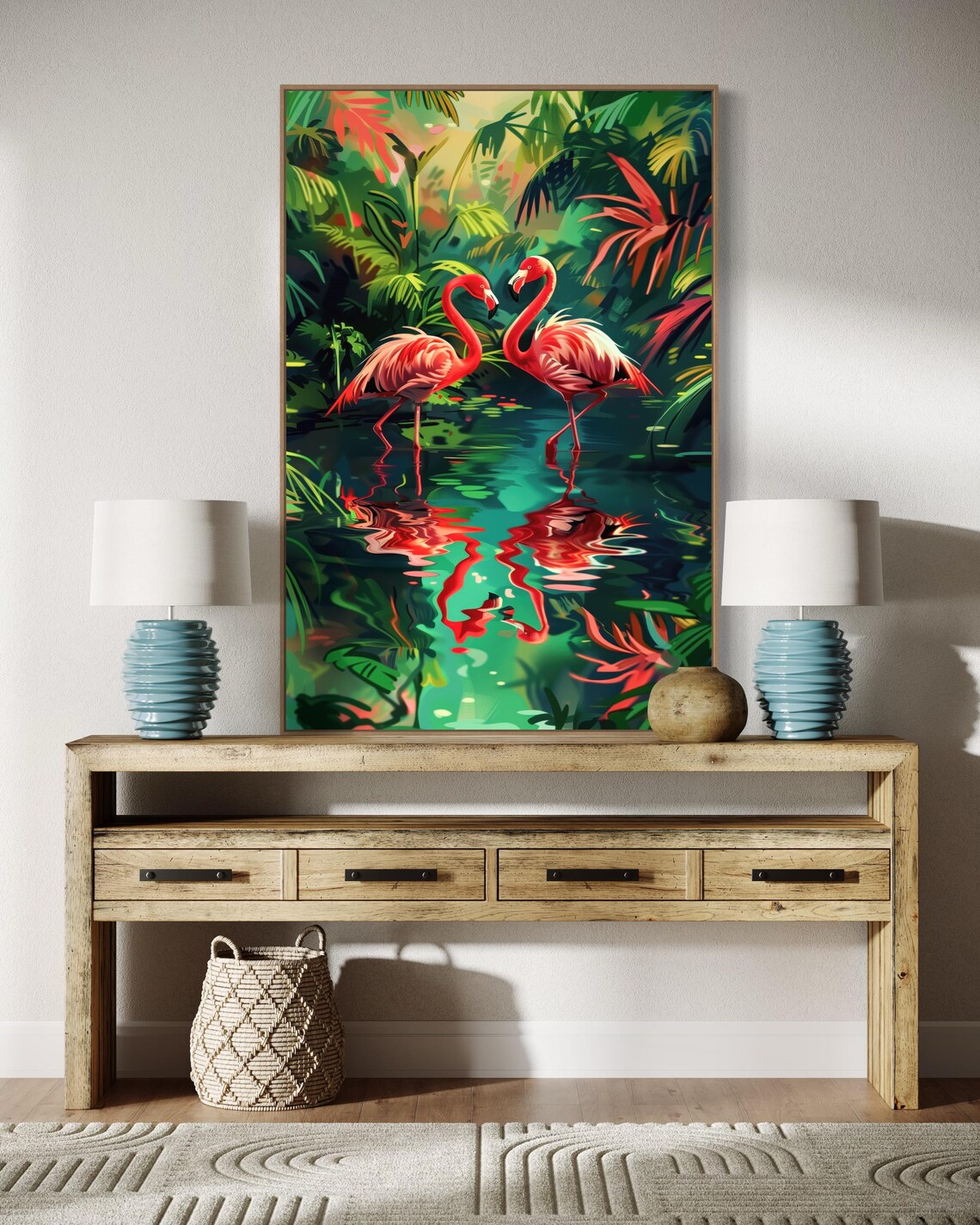 Tropical Flamingo Abstract Art Print, Emerald Green - Image 4