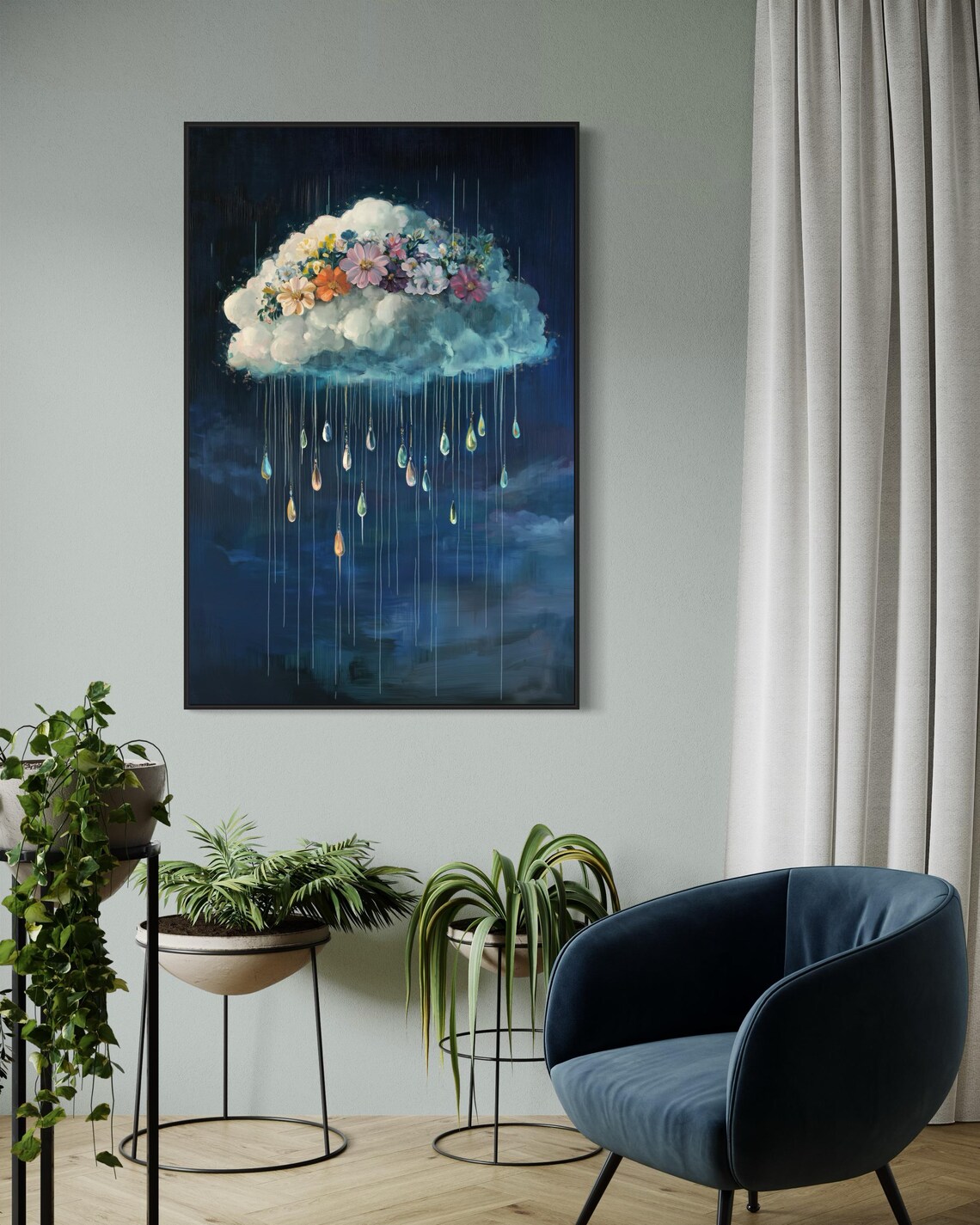 Rain Cloud Art Print, Moody Surrealist Florals - Image 2