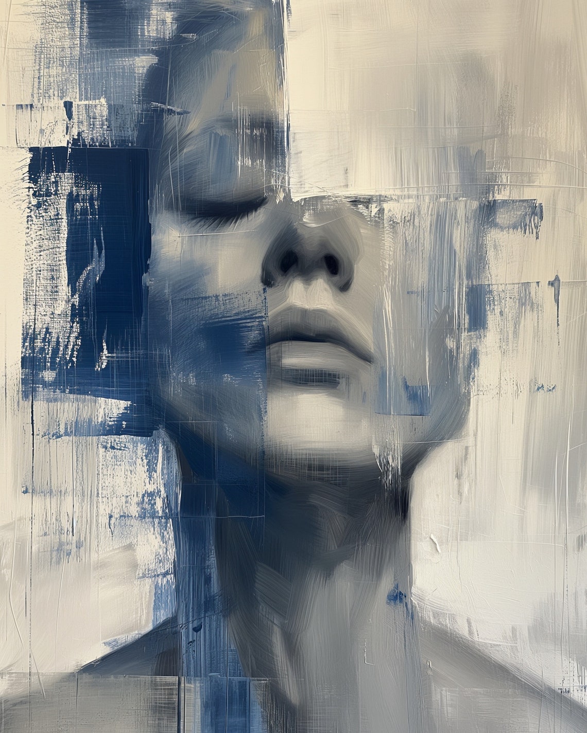Abstract Blue Female Face Portrait Moody Modern Wall Art Print - Image 5
