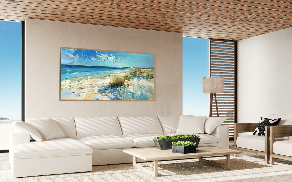 Sandy Beach Shore Turquoise Waves Dunes Abstract Coastal Poster - Image 3