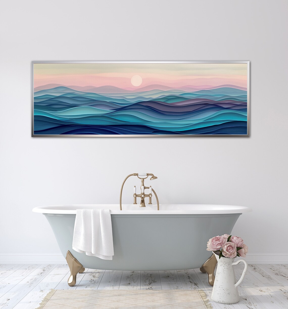 Ocean Waves Panorama, Pink And Purple Sky Art Print - Image 4