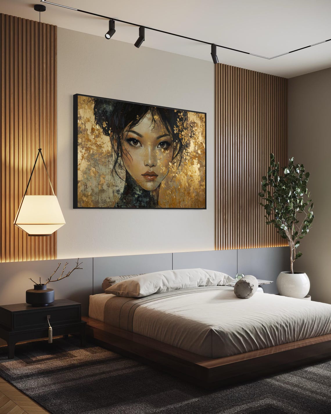 Asian Woman Portrait Gold Leaf Accents Elegant Luxury Fine Art Print - Image 2