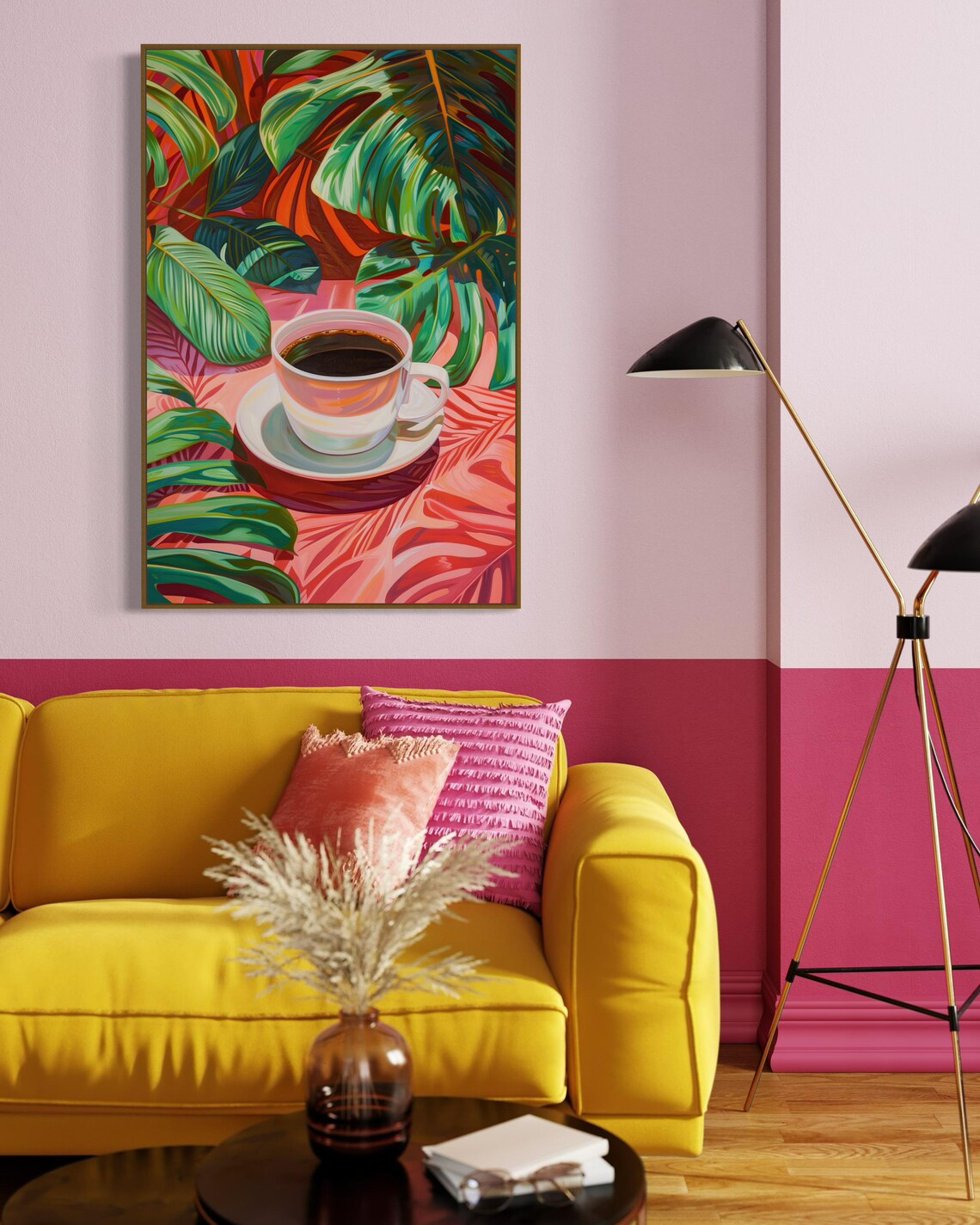 Coffee Art in Tropical Paradise, Tropical Leaves Art Print - Image 4