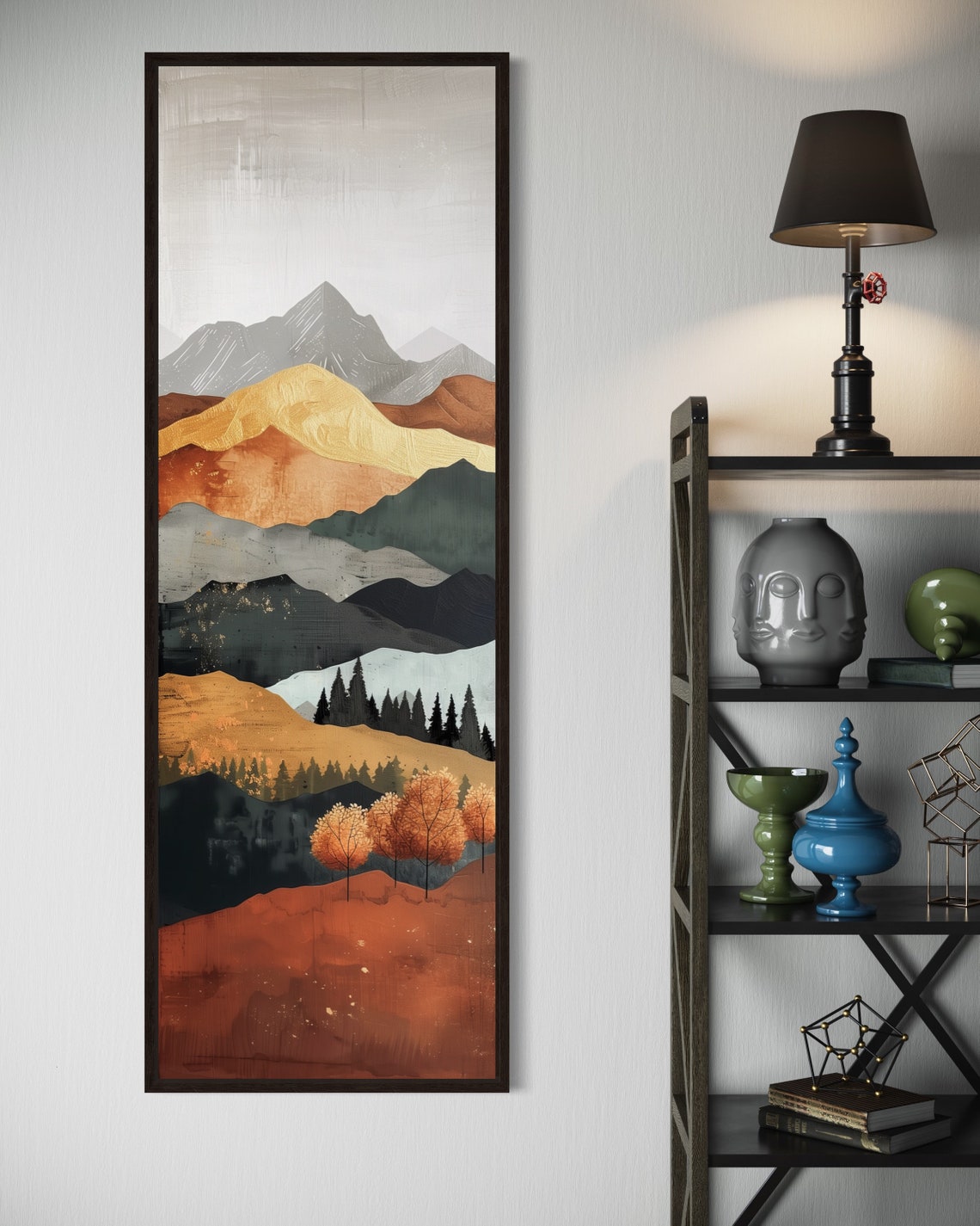 Luxury Boho Mountain Art Earth Tone Tall Vertical Painting Print For Long Narrow Wall Decor Minimalist Mountain Print - Image 3