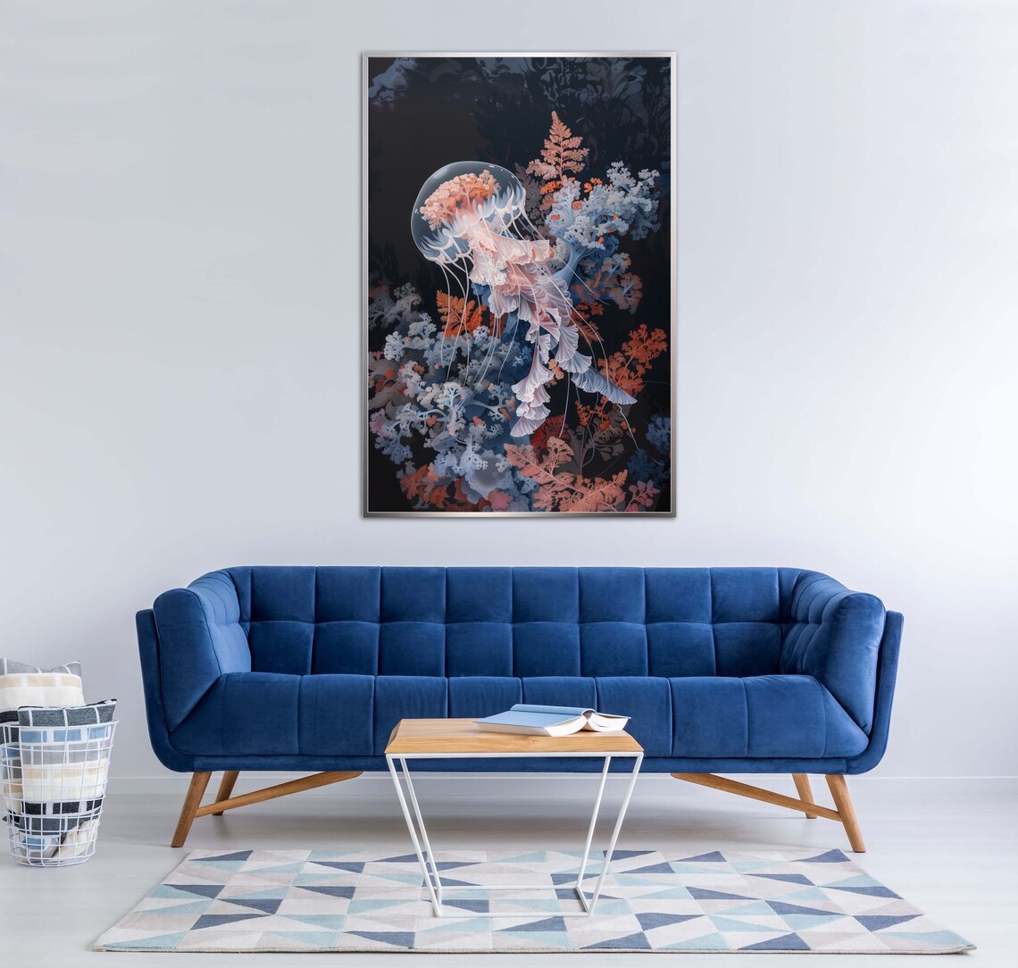 Dreamy Jellyfish Coral Reef Underwater Midnight Ocean Life Art Print - Image 5