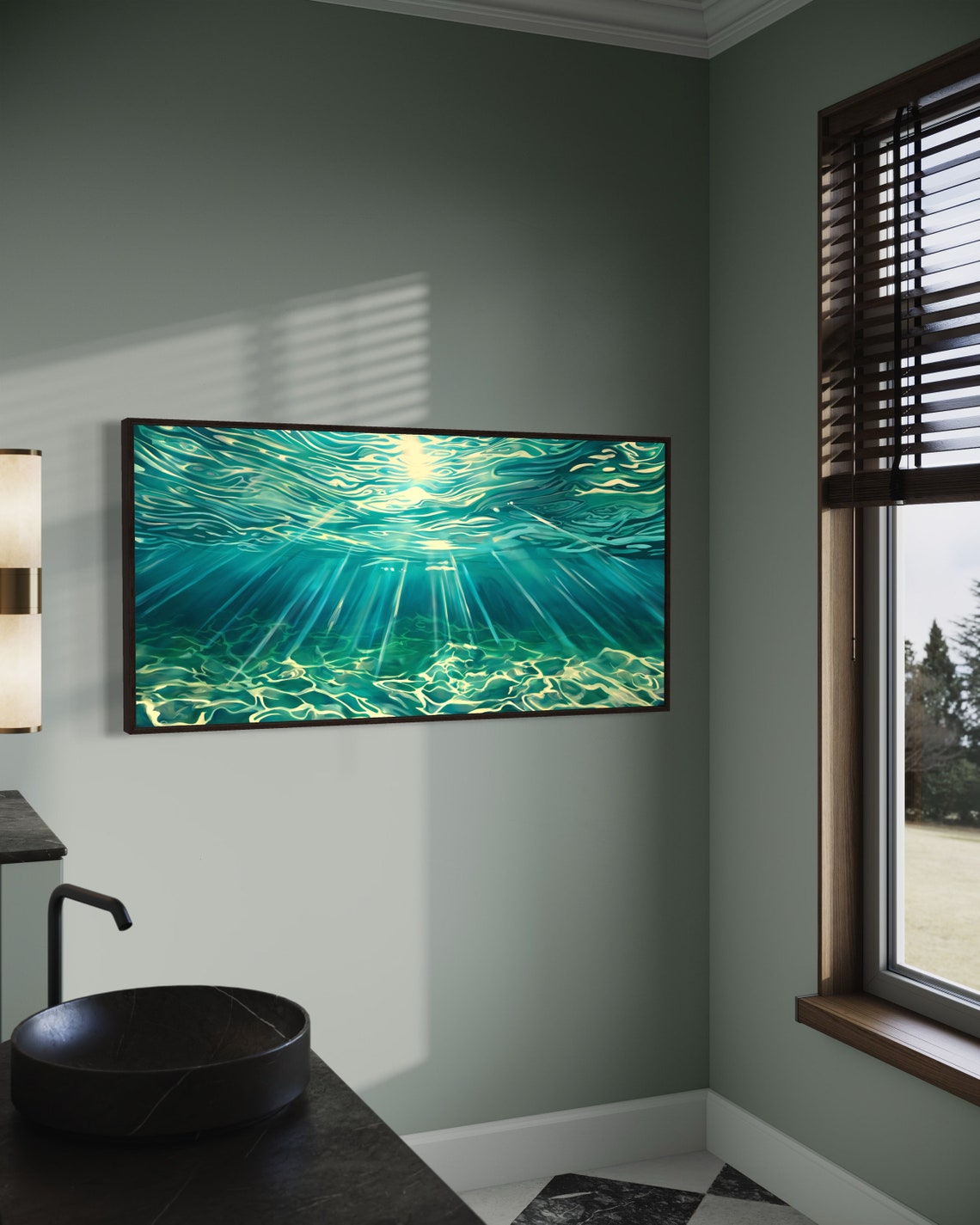 Turquoise Underwater Sun Rays Panoramic Ocean Light Waves Art Poster - Image 5