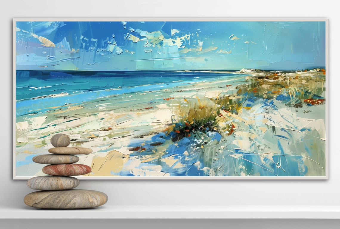 Sandy Beach Shore Turquoise Waves Dunes Abstract Coastal Poster - Image 4