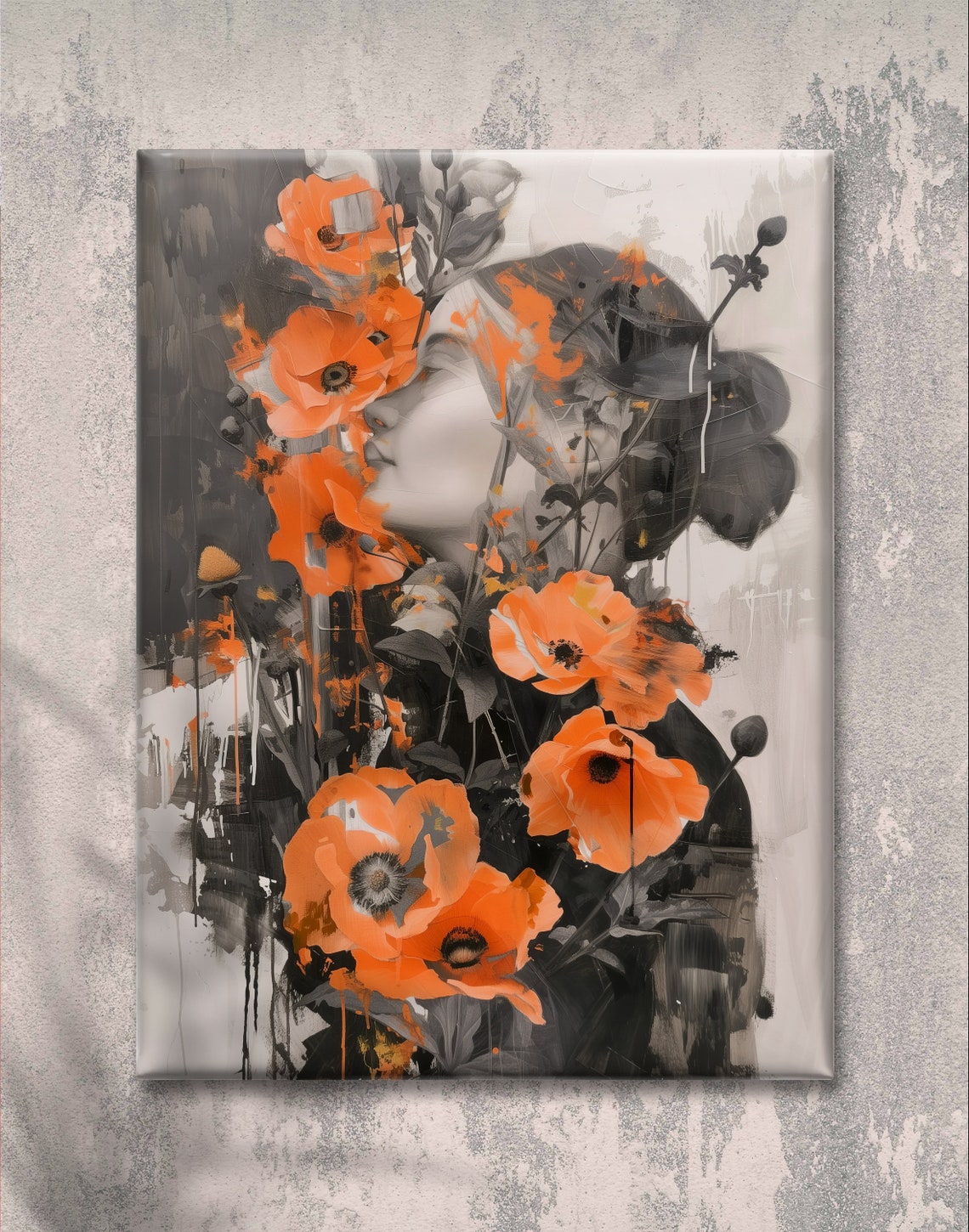 Sensual Woman Portrait With Vivid Orange Poppies Floral Art Poster - Image 2