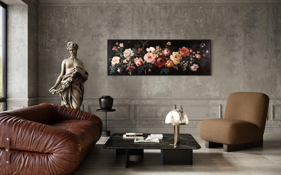 Vintage Moody Floral Rose Painting Dark Botanical Panoramic Poster - Image 5