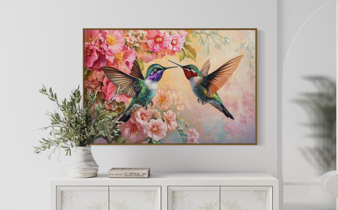 Hummingbird Floral Botanical Art Print, Tropical Wildlife