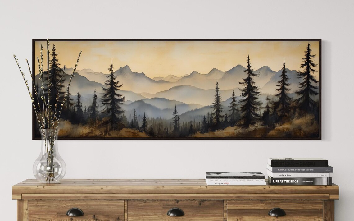 Misty Forest Sunrise Mountain Landscape Art Print - Image 5