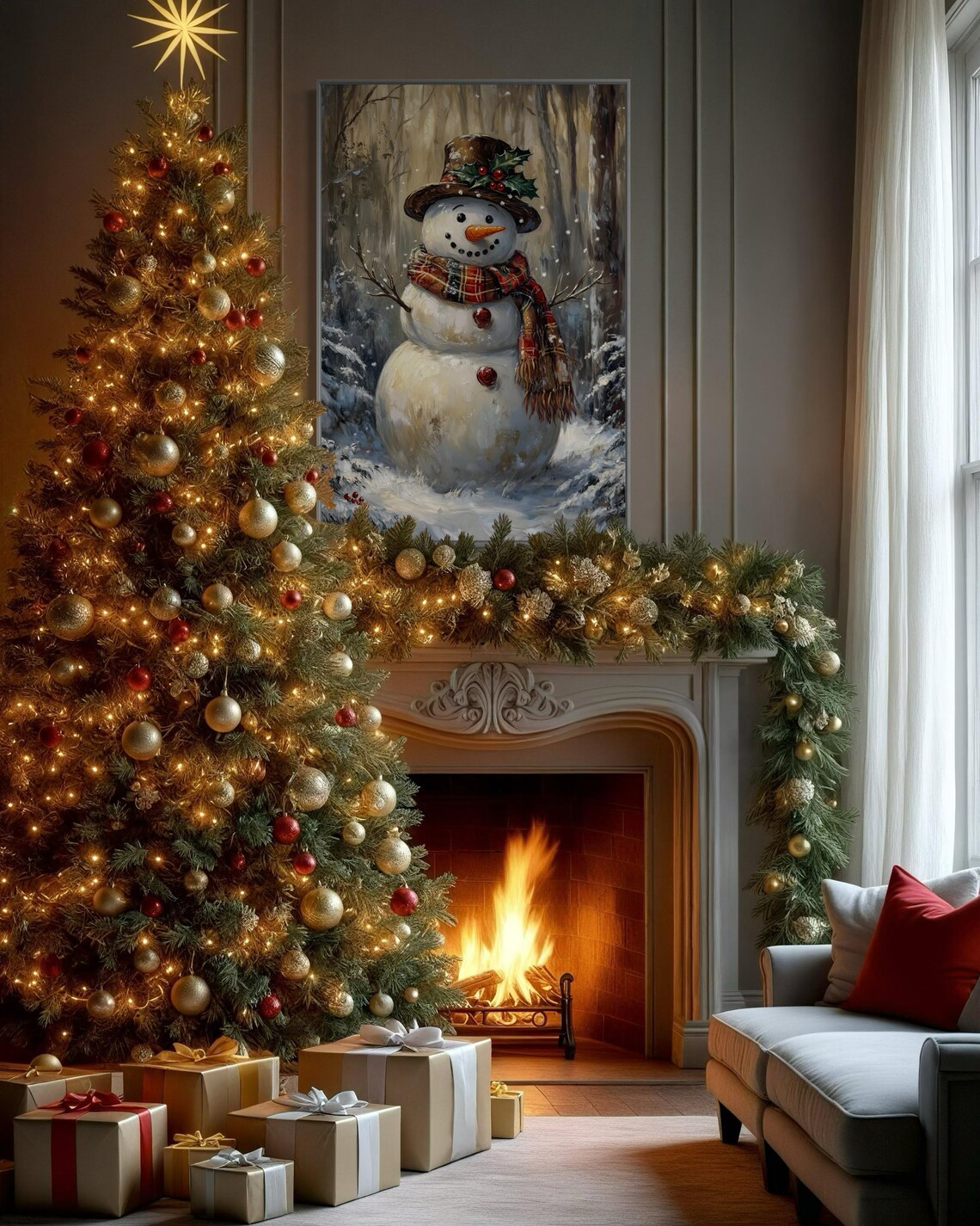 Vintage Snowman Christmas Art Print, Rustic Cabin Decor - Image 4