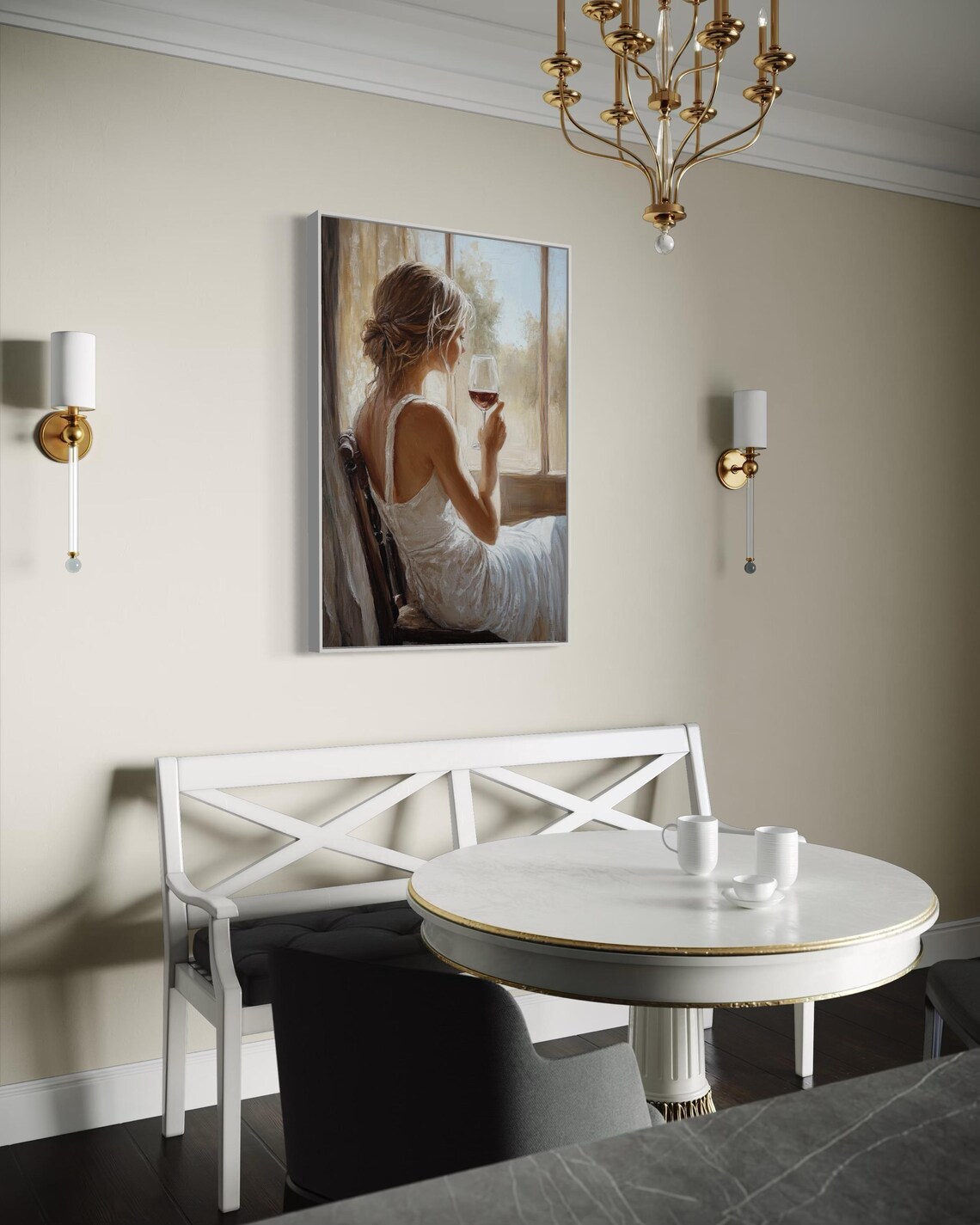 Serene Woman With Red Wine By Sunlit Window Romantic Soft Moment Wall Poster - Image 2