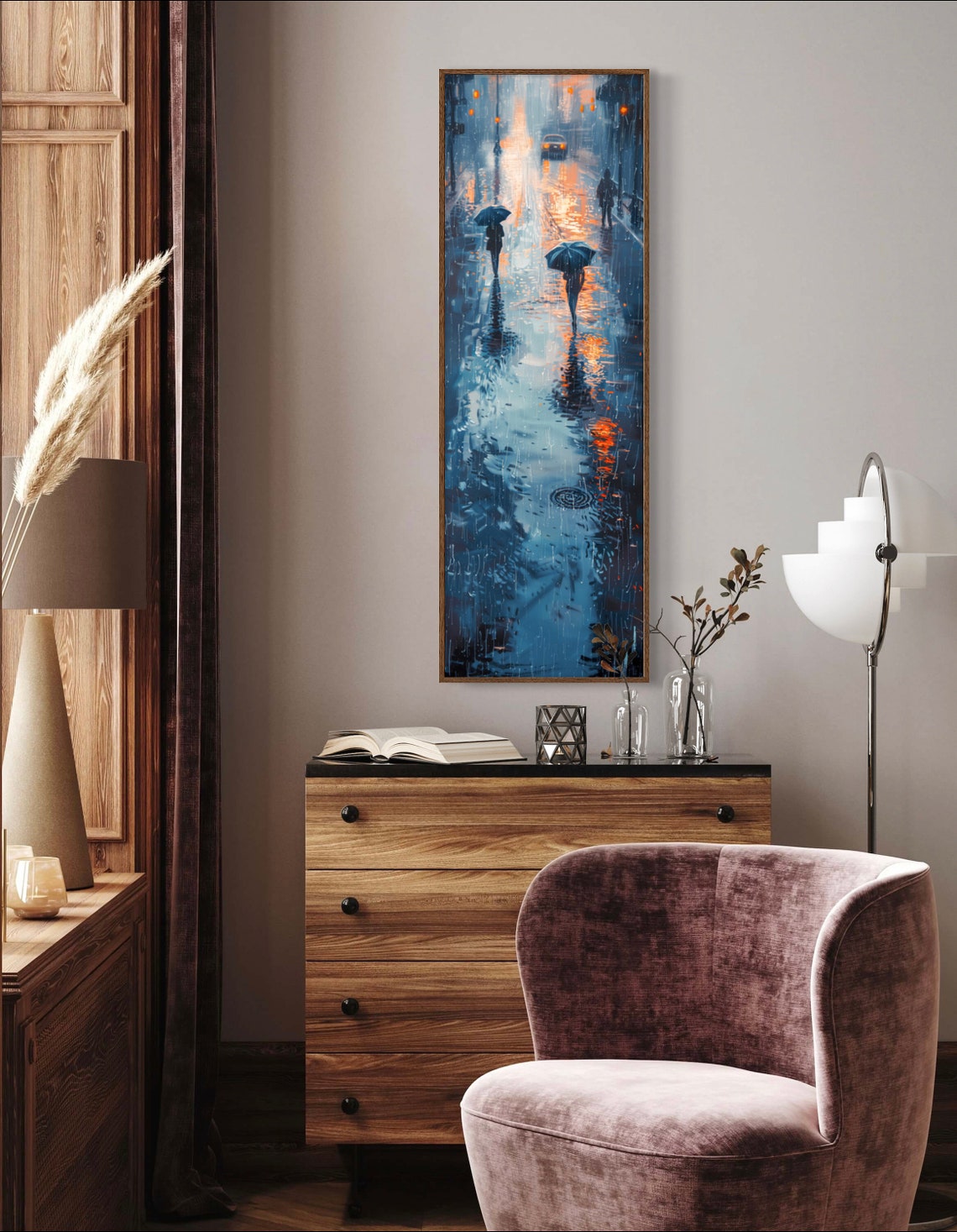 Rainy City Night Umbrellas Reflections Vertical Urban Travel Poster - Image 5