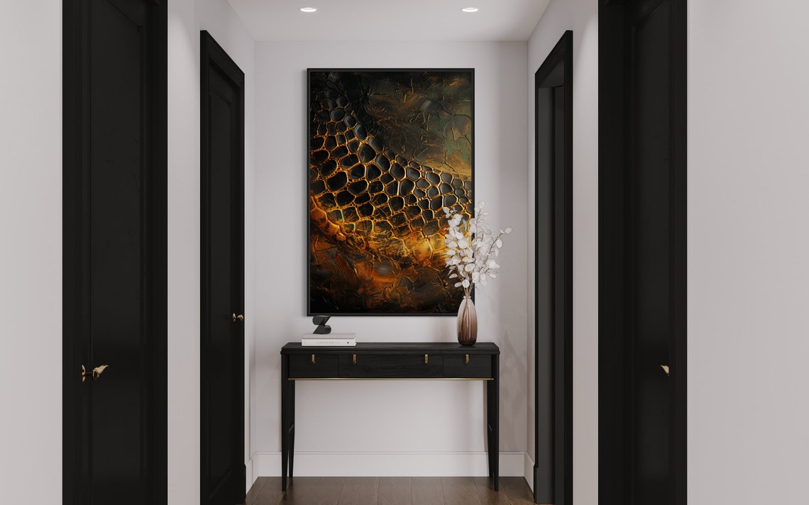 Black Gold Reptile Scales Textured Abstract Macro Luxury Dark Poster - Image 3