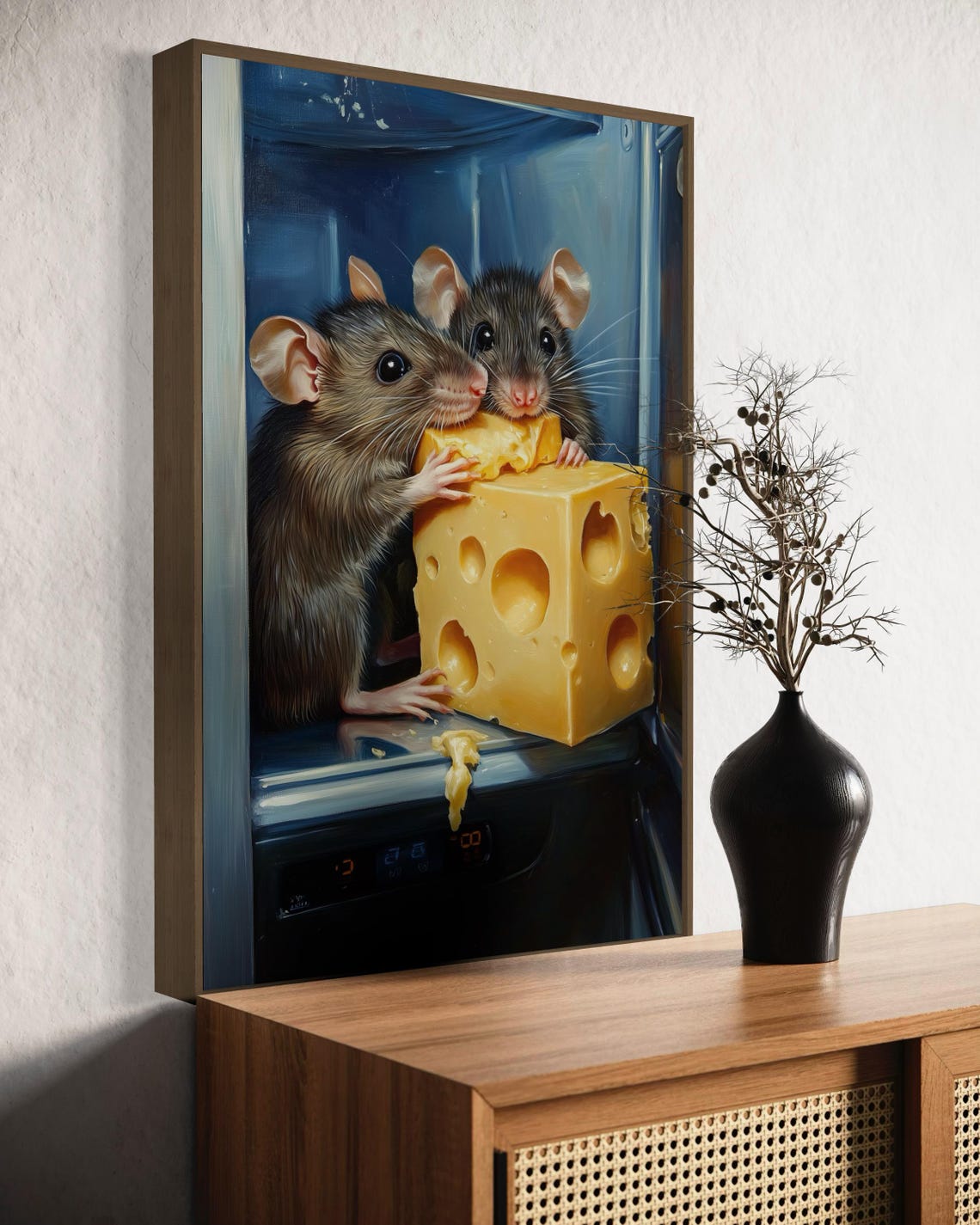 Two Cute Mice With Cheese Wedge Playful Kitchen Wildlife Art Print - Image 4