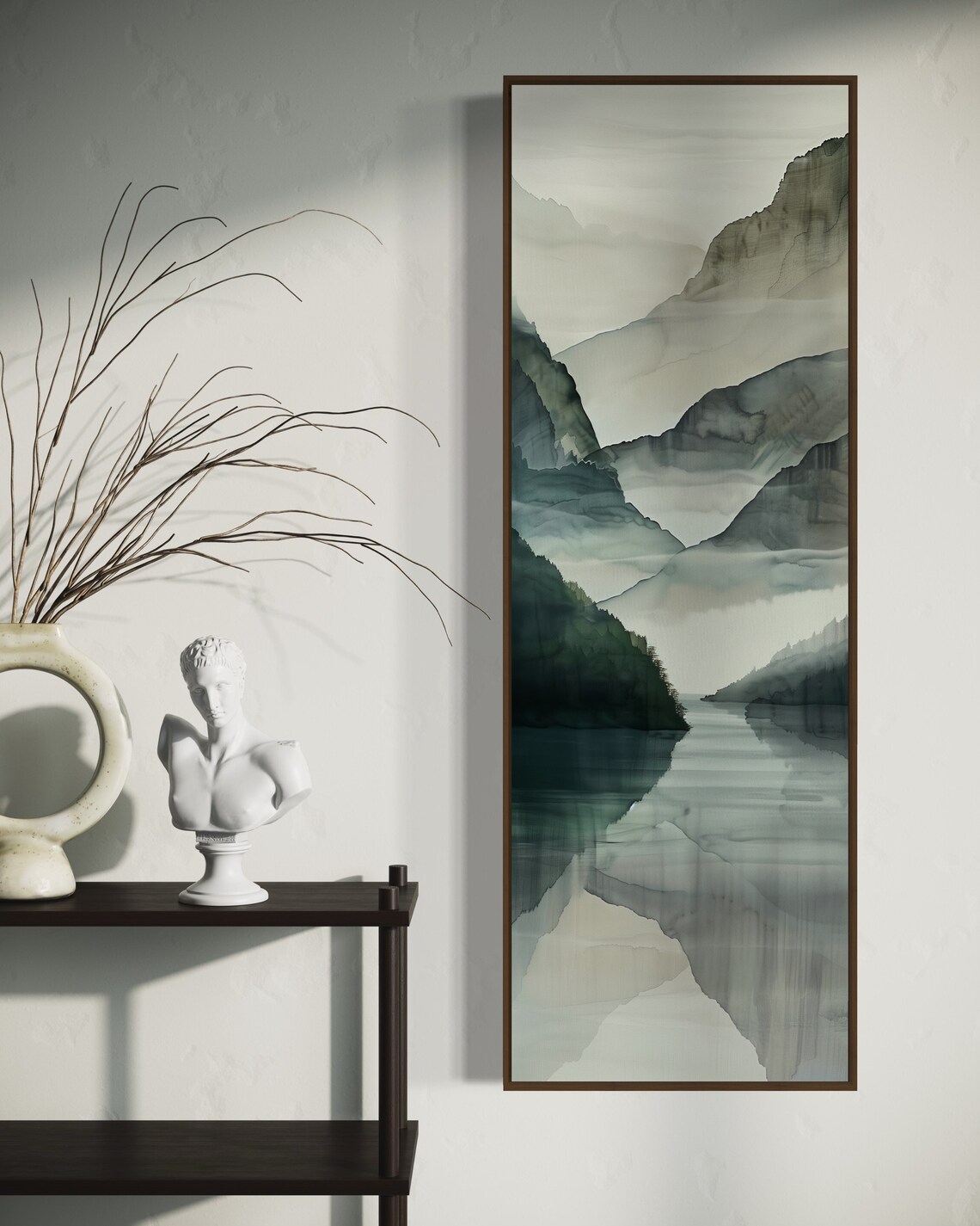 Misty Mountains and Water Reflection Minimalist Art Print - Image 5