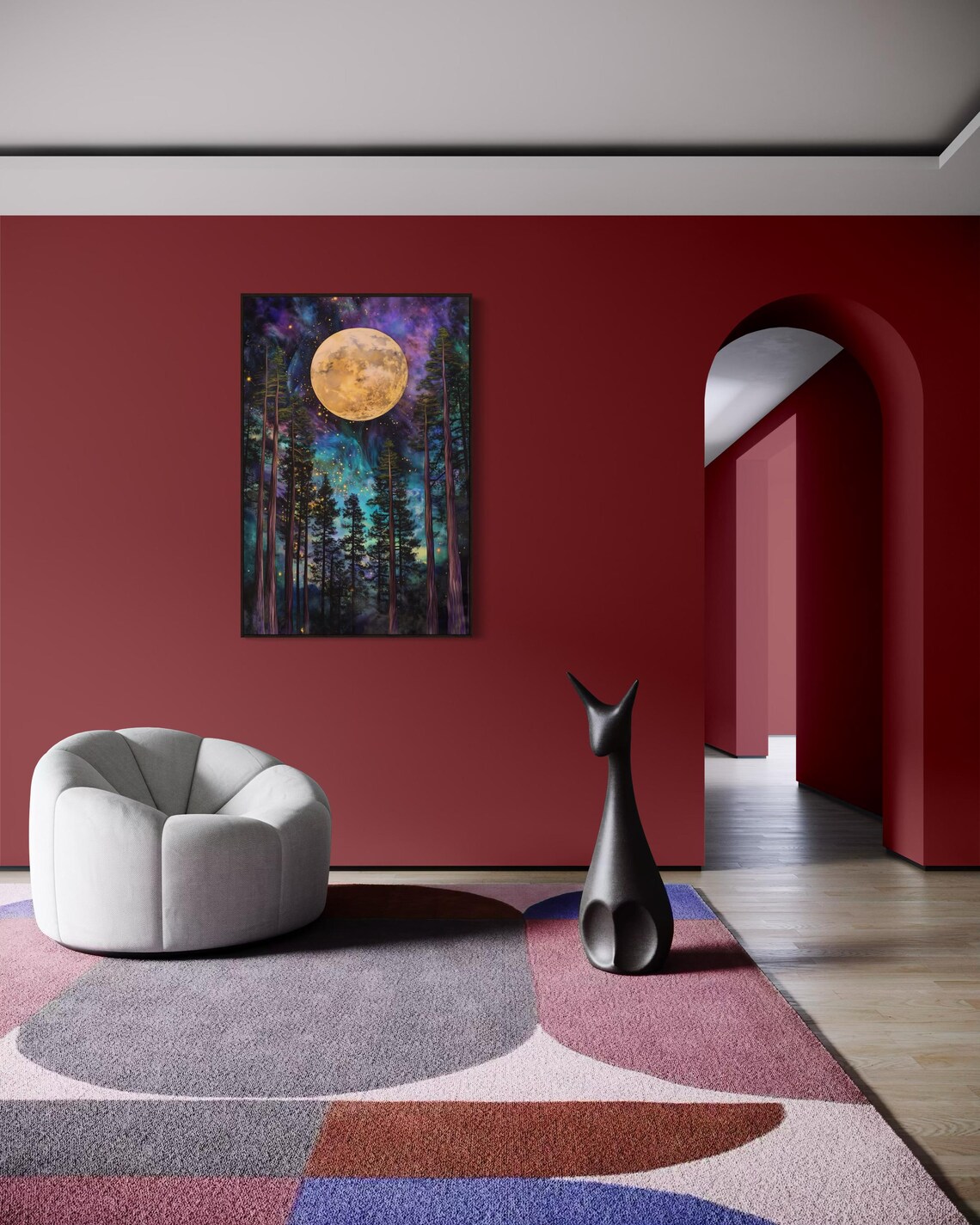 Enchanted Forest Full Moon Night Sky Art Print - Image 2