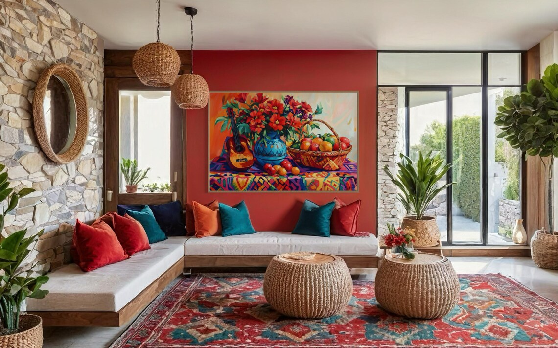 Mexican Still Life, Rustic Spanish Floral Art Print - Image 2