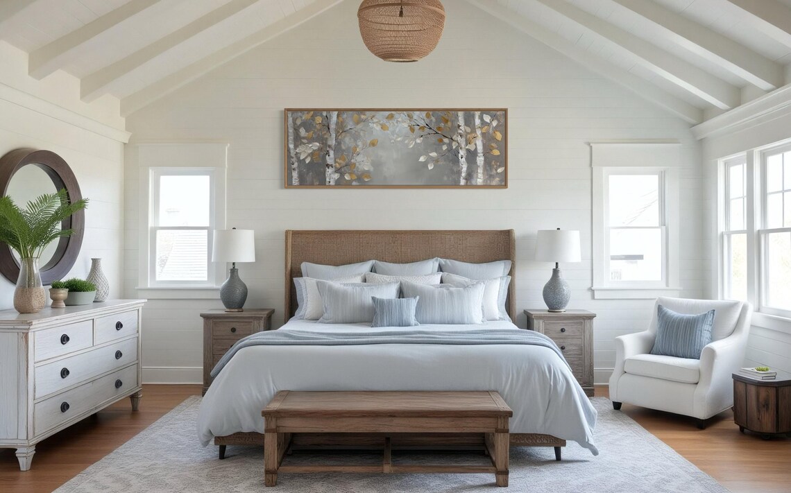 Birch Tree Wall Art Elegant Gold Accented Forest Modern Panoramic Print For Peaceful Bedroom Or Luxury Home Decor Accent - Image 3