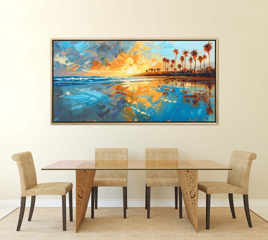 California Beach Sunset Palm Trees Ocean Reflections Travel Poster - Image 5