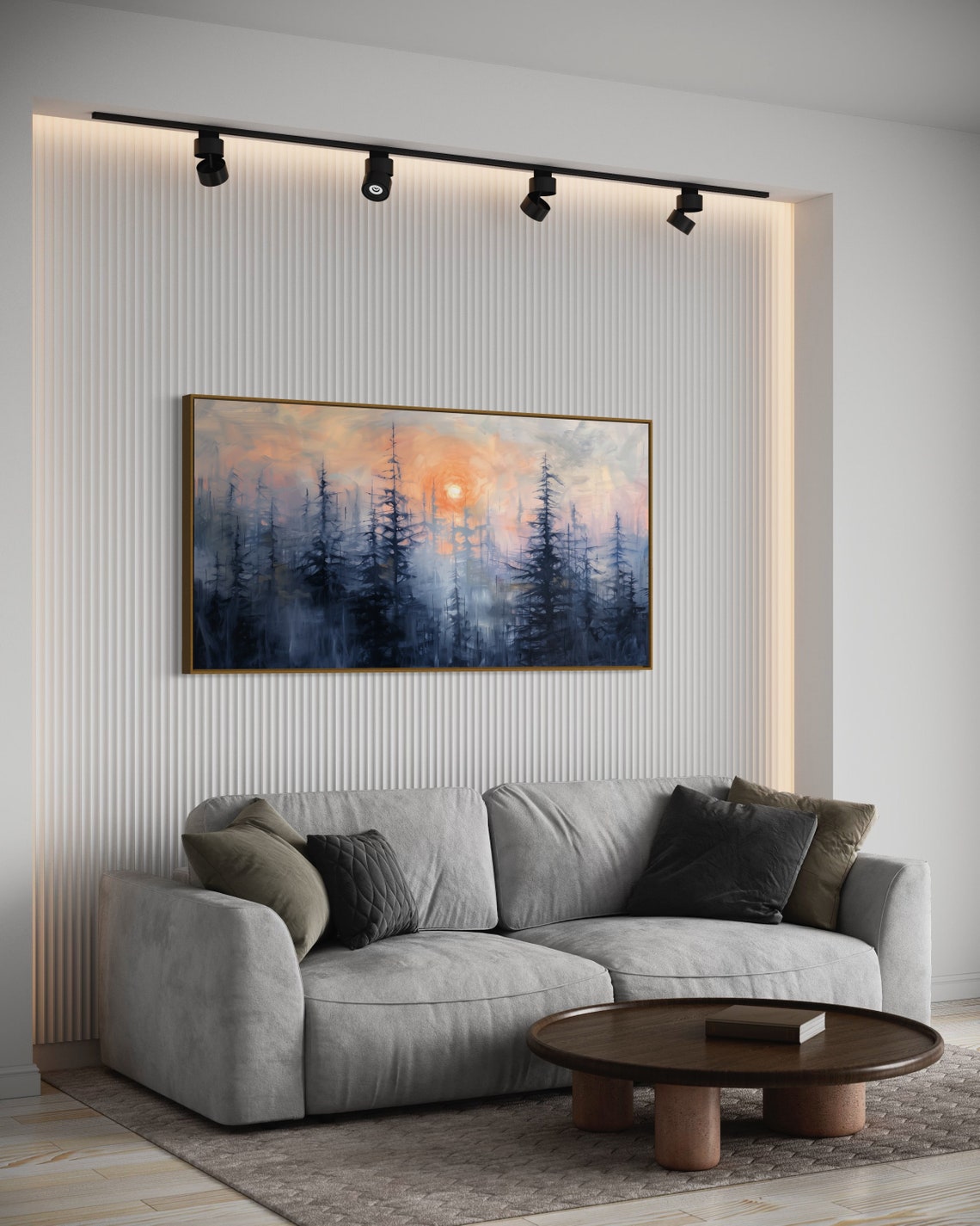 Foggy Pine Forest Sunrise Pastel Panoramic Woodland Wall Art - Image 3