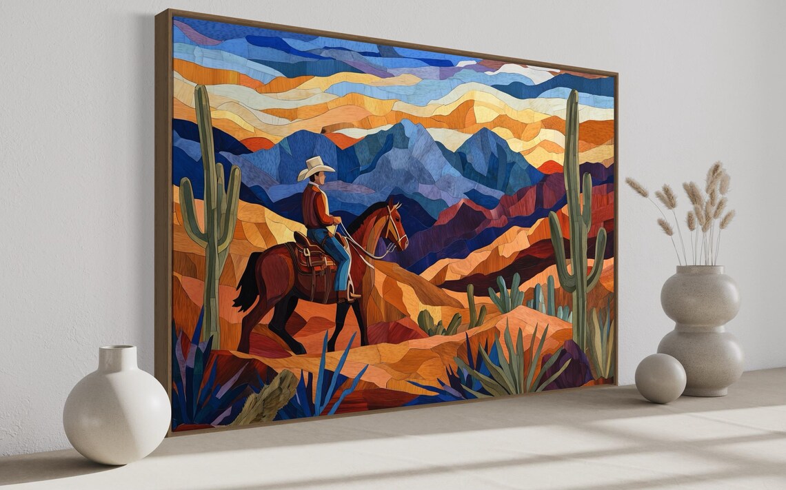 Western Cowboy Desert Landscape Art Print - Image 3