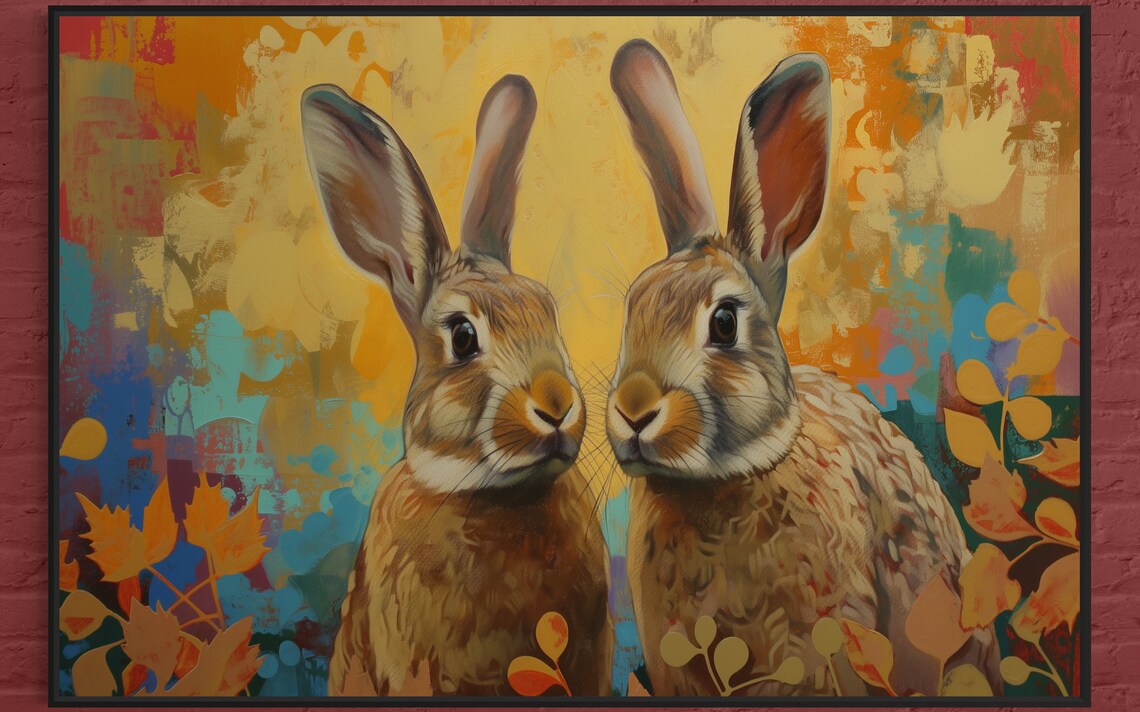 Floral Bunnies Vibrant Color Art Abstract Animal Family Painting Print Rabbit Portrait Rabbit Painting Print Cute Bunny Lover Gift - Image 5
