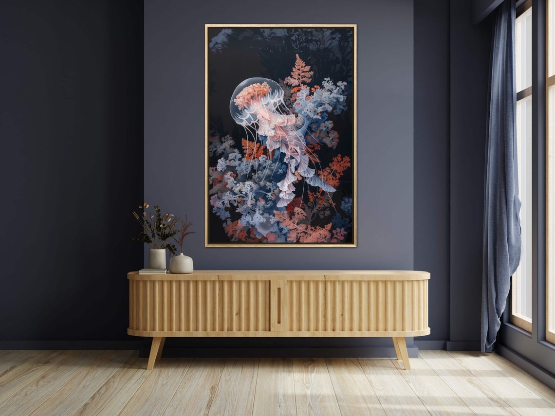 Dreamy Jellyfish Coral Reef Underwater Midnight Ocean Life Art Print - Image 2