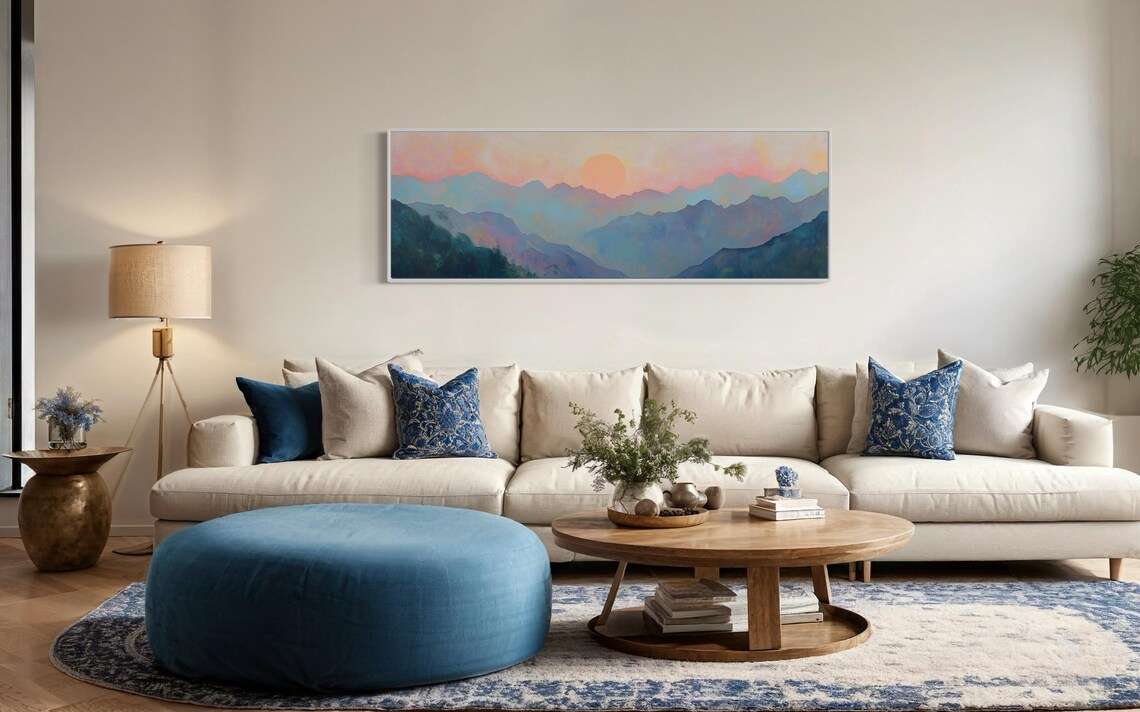 Abstract Mountain Sunrise Misty Landscape Art Print - Image 2