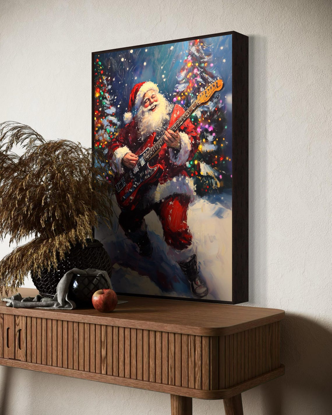 Rocking Santa Claus Electric Guitar Snowy Forest Christmas Poster - Image 3