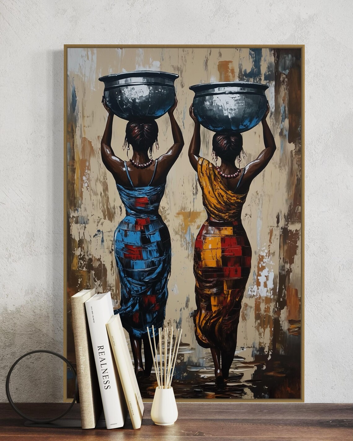 African Women Abstract Art Print, Rustic Ethnic Style