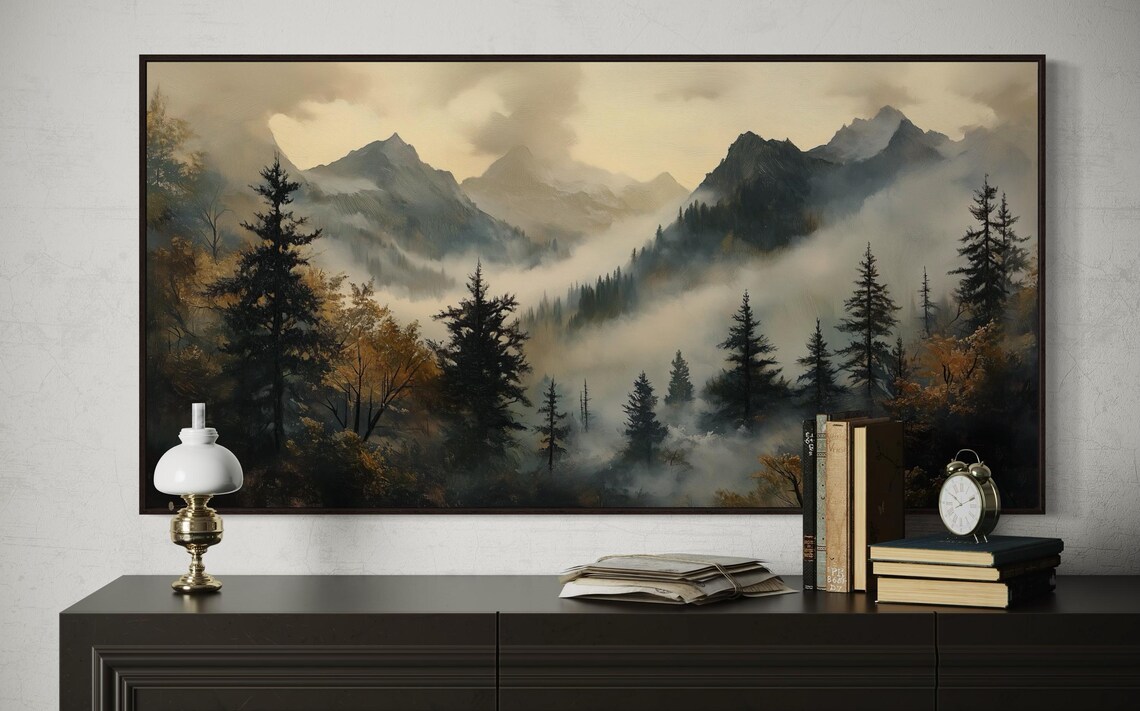 Mystical Forest Mountains Autumn Gothic Art Print - Image 5