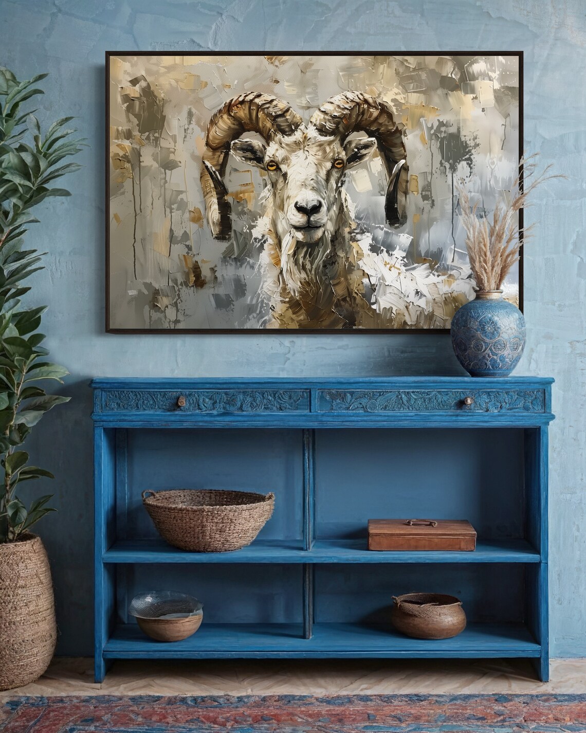Big Horn Ram Portrait Neutral Tones Wildlife Painting Wall Art - Image 5