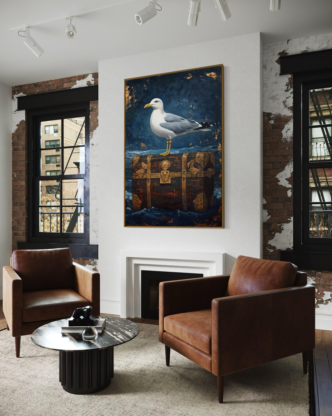 Seagull Standing On Antique Treasure Chest Moody Nautical Art Print - Image 2