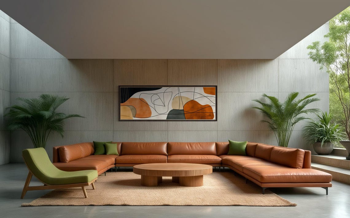 Minimalist Abstract Terracotta Line Art Organic Shapes Panoramic Print - Image 4