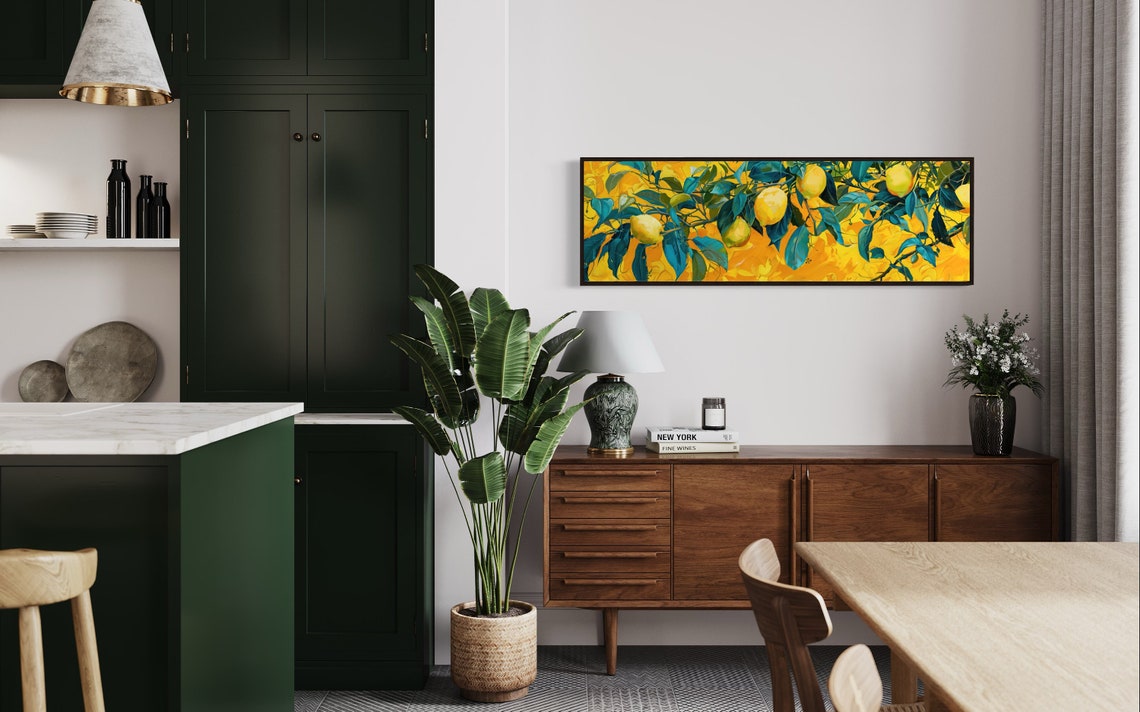Lemon Tree Branch Yellow Citrus Fruit Panoramic Botanical Wall Art - Image 2