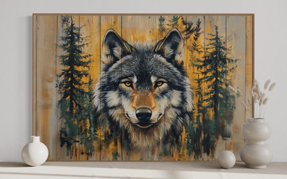 Rustic Wolf Wall Art Bold Forest Animal Cozy Cabin Decor Wilderness Inspired Artwork Perfect For Living Room Lodge