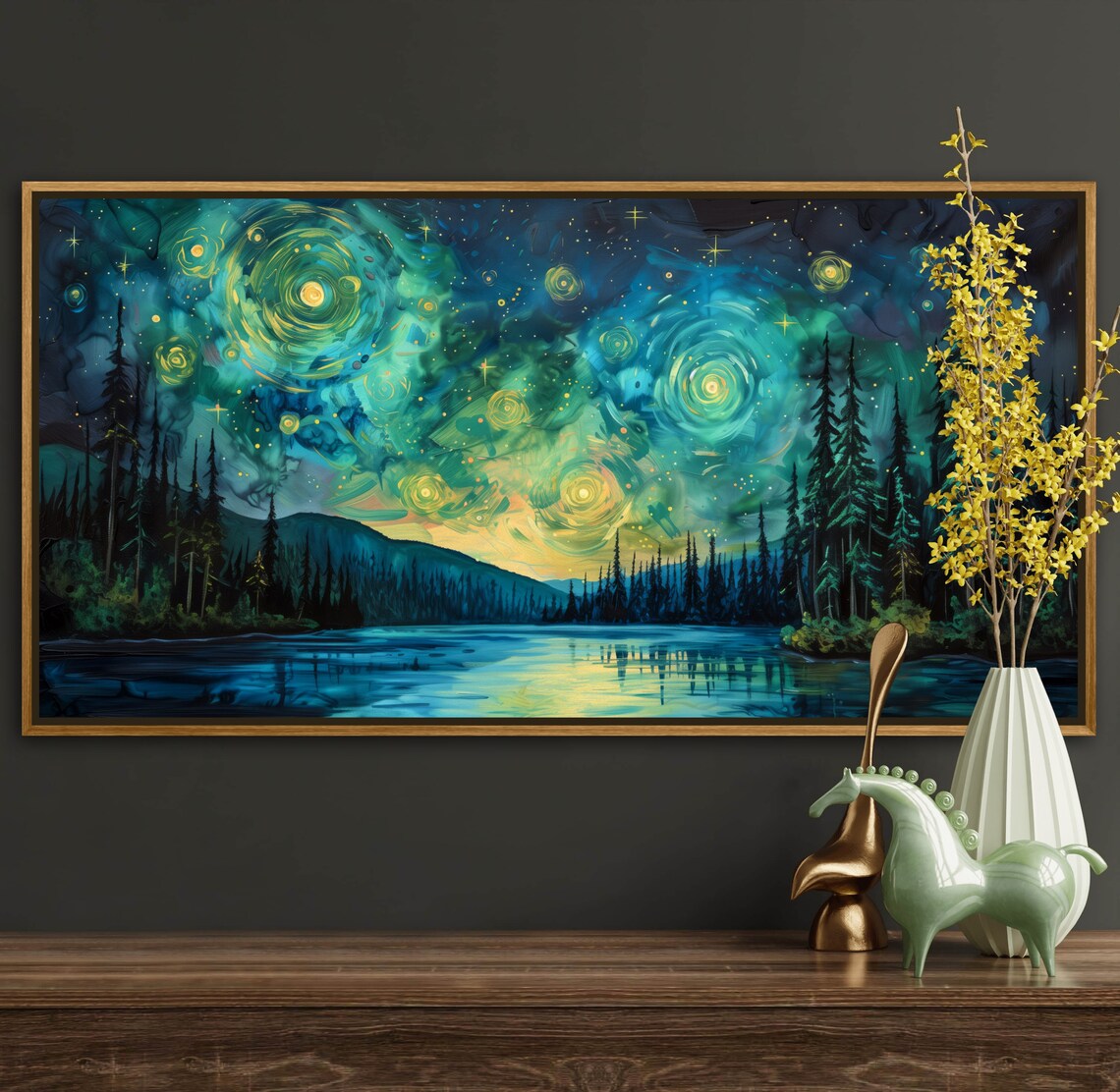 Van Gogh-Inspired Twilight Pine Forest Art Print