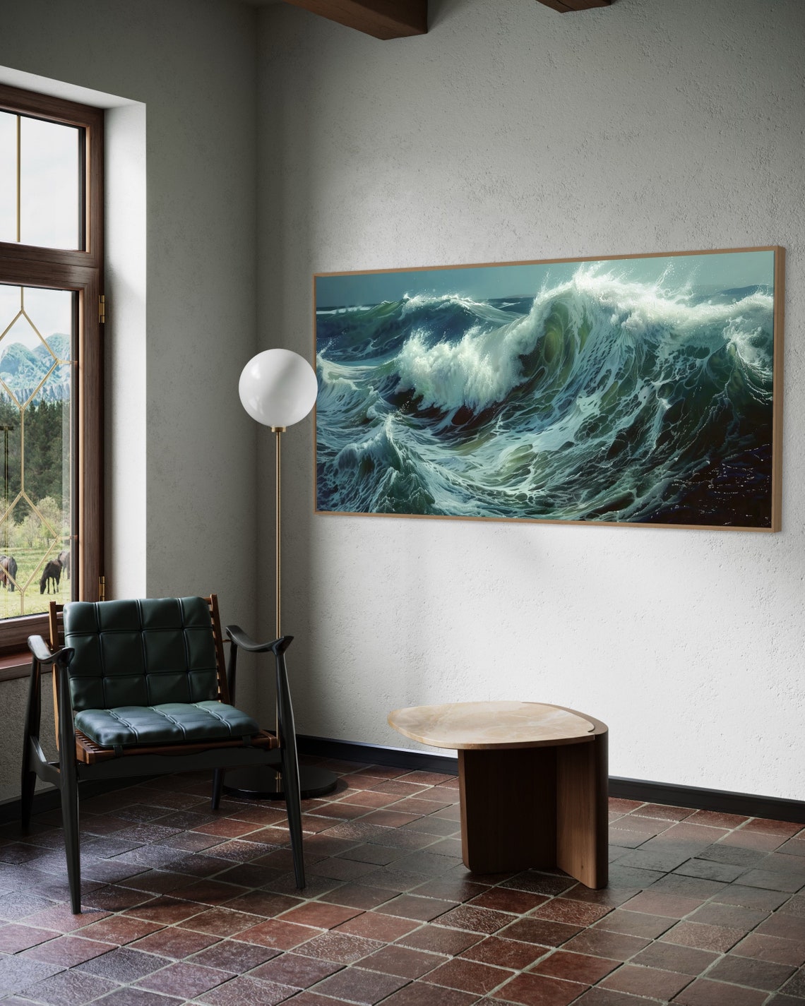 Dramatic Ocean Wave Curl Dark Teal Stormy Sea Realistic Wall Art - Image 3