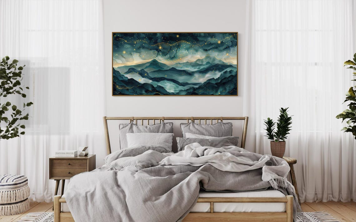 Dreamy Starry Night Mystical Mountain Art Print For Home Decore Starry Night Art And Panoramic Landscape For Above Bed Decor - Image 3