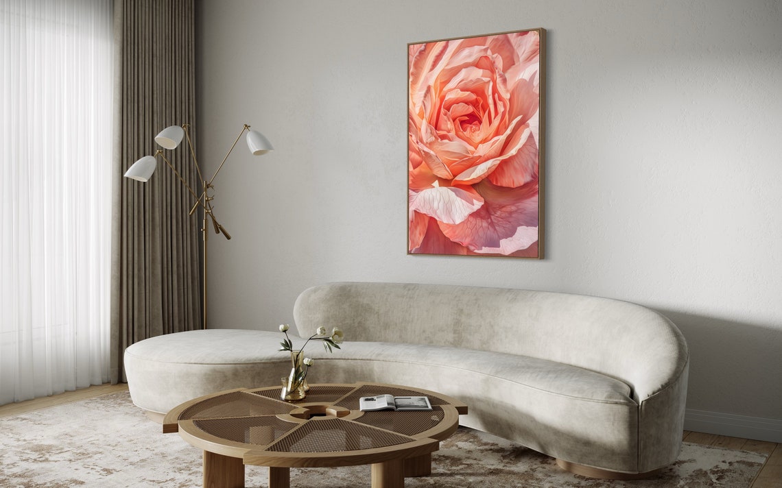 Peachy Coral Rose Macro Bloom Close Up Floral Still Life Print - Image 3