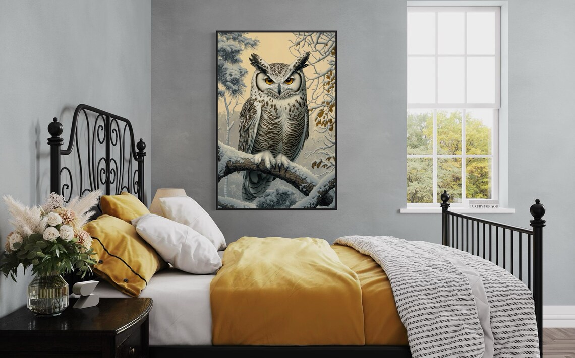 Snowy Owl Portrait, Farmhouse Wildlife Art Print - Image 2