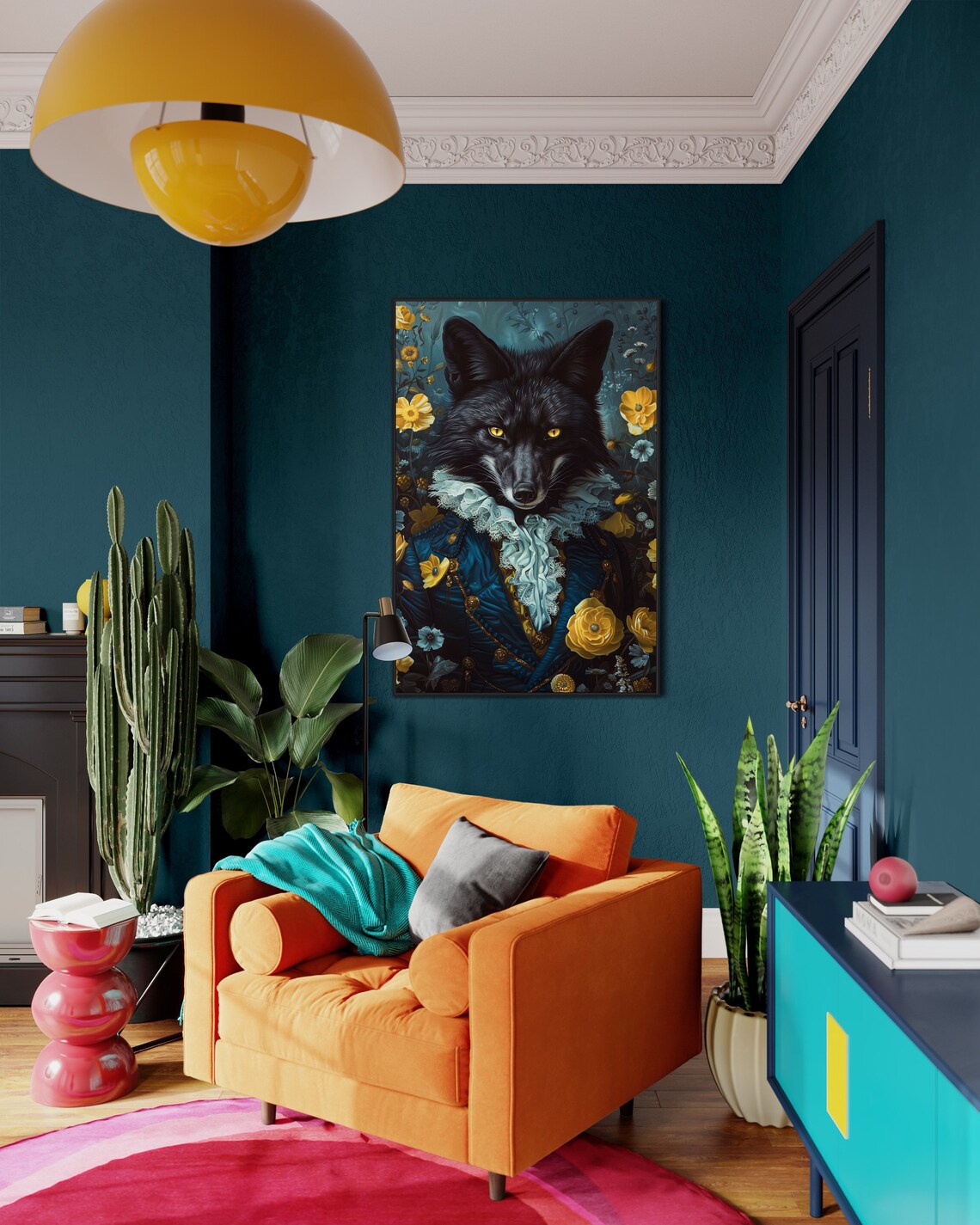 Victorian Fantasy Black Fox Yellow Eyes Regal Floral Art Poster - Image 4