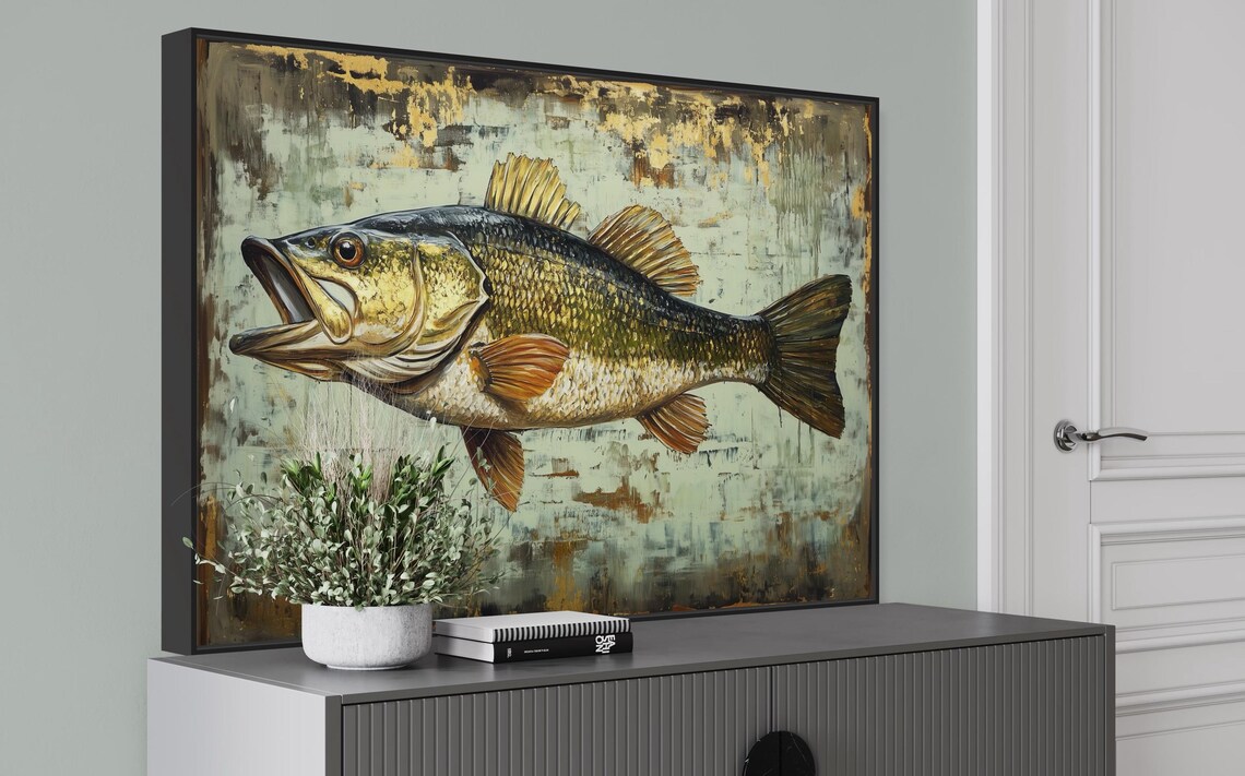 Largemouth Bass Rustic Vintage Fish Art Print - Image 2